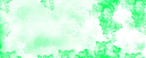 Fototapeta na wymiar Abstract watercolor illustration showcasing a green and white sky with soft clouds against a White backdrop. Textured turquoise wall resembling aged cement with element.