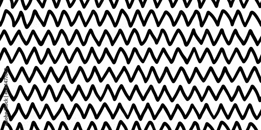 Poster doodle zig zag seamless pattern. abstract black horizontal hand drawn zigzag lines seamless pattern.