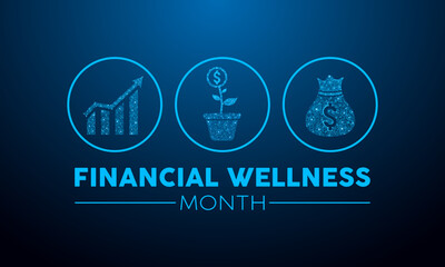 Financial wellness month is observed every year in january. January is financial wellness month. Low poly style design. Vector template for banner, greeting card, poster with Dark blue background.