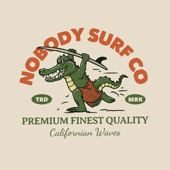 Hand drawn Vintage Crocodile Surfer Character Mascot for clothing logo template