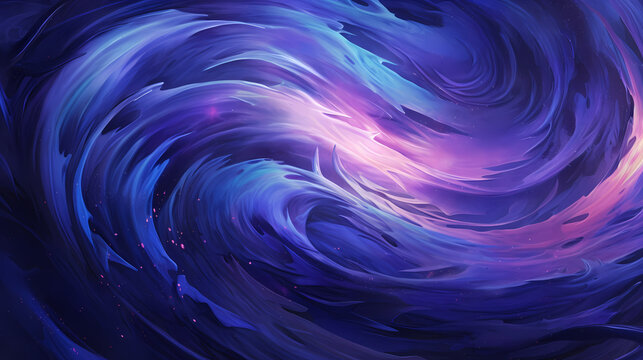 abstract blue and purple waves rotating the dark background, in the style of sui ishida, energy-filled illustrations, interactive installations, neil gaiman, cosmic themes, tangled nests,PPT backgroun