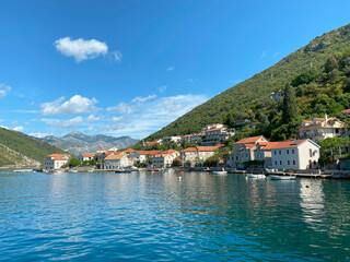 Waterfront panorama of historic town Lepetane in Montenegro