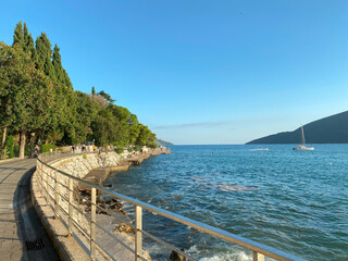 Embankment of mediterranean resort town  Herceg Novi