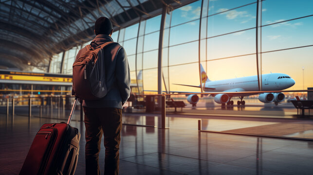 young man  at the aiport departures area