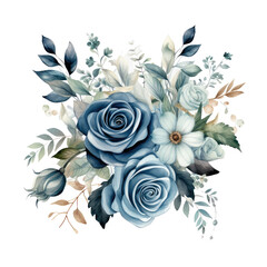 Watercolor blue flowers and roses collage