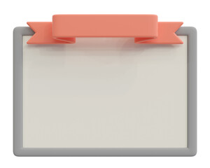 3d rendering the white board with a red ribbon on top transparent
