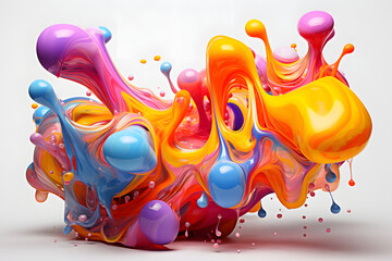 3D image of 3D image of 3D shapes floating fluid freeforms colourful. generative ai.