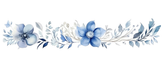 Fototapeta premium blue and grey watercolor floral frame for wedding invitation
