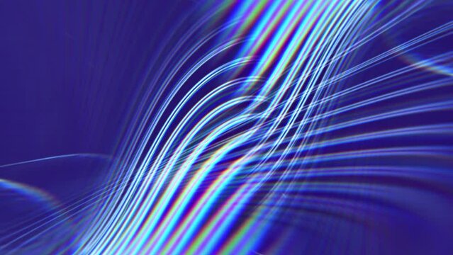 Abstract parametric light looped background with futuristic elegant prism gradient. 3D animation vj loop, live stream or promotional HUD backdrop. Glowing fractal curve stroke pattern and copy space.