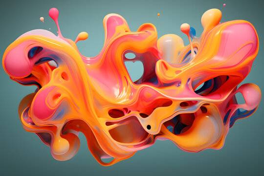 3D image of 3D image of 3D shapes floating fluid freeforms colourful. generative ai.