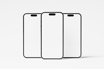 Iphone 15 and 15 Pro and 15 Pro Max White Blank 3D Rendering Mockup