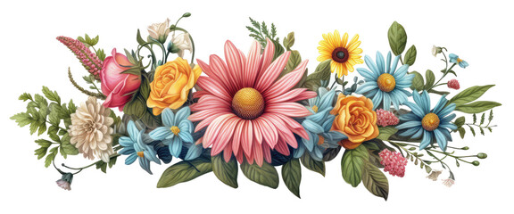 beautiful illustrated swag of colorful flowers and greenery