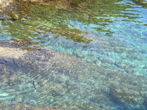 Sea clear transparent surface with ripples.
