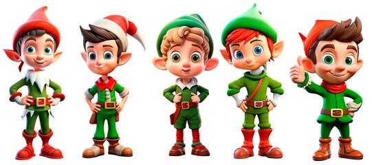 set of Christmas elf character Isolated on transparent background. Smiling elf. Happy elf with gift - obrazy, fototapety, plakaty