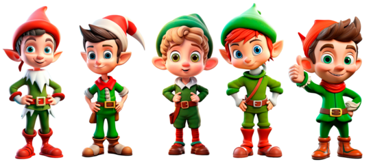 set of Christmas elf character Isolated on transparent background. Smiling elf. Happy elf with gift