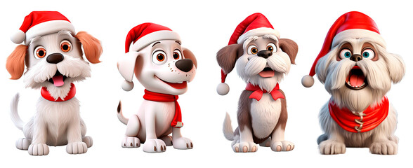 set of Christmas puppies png 3d Isolated on transparent background. Christmas element for greeting card, banner,invitation,flyer,stickers. New Year