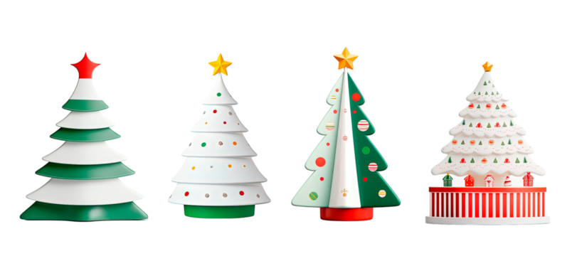 set of Christmas tree png 3d Isolated on transparent background. Christmas tree clipart. Cartoon pines for greeting card, banner,invitation,flyer,stickers. New Year and Christmas kids symbol