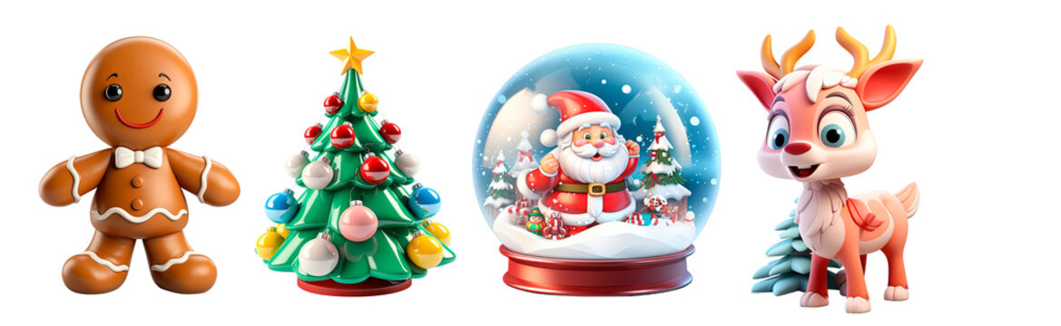 set of Christmas personage png  Isolated on transparent background. Christmas tree clipart. Cartoon Santa Claus, Elf, Girl,Boy for greeting card, banner,invitation,flyer,stickers. New Year
