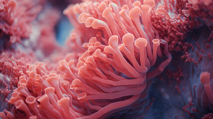 coral reef macro : texture, abstract marine ecosystem background on a coral reef. generative ai.