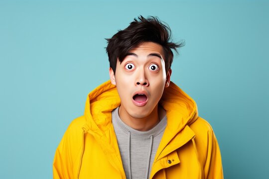 Surprised young asian man studio portrait. AI generative