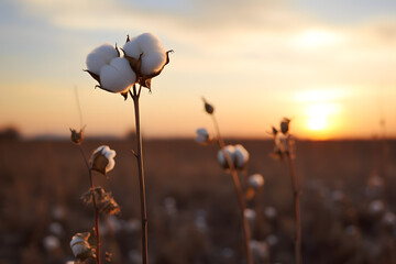 Cotton bud with the sunset. generative ai.