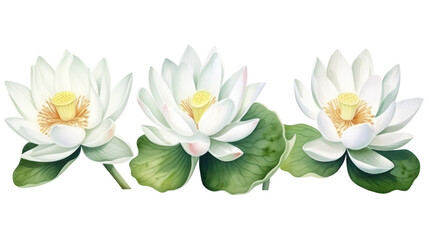 White lotus set, watercolor botanical illustration Hand-drawn floral illustration isolated on a white background isolated on white or transparent background - obrazy, fototapety, plakaty
