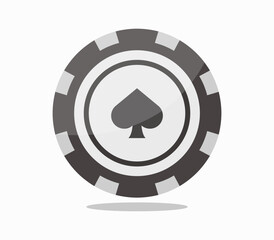 Black and white poker chip featuring a spade symbol on a white background