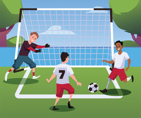 Boy with prosthetic leg playing football with his friends.