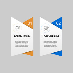 Minimal Business Infographics template. Timeline with 2 steps, options and marketing icons .