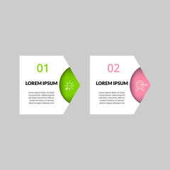 Minimal Business Infographics template. Timeline with 2 steps, options and marketing icons .