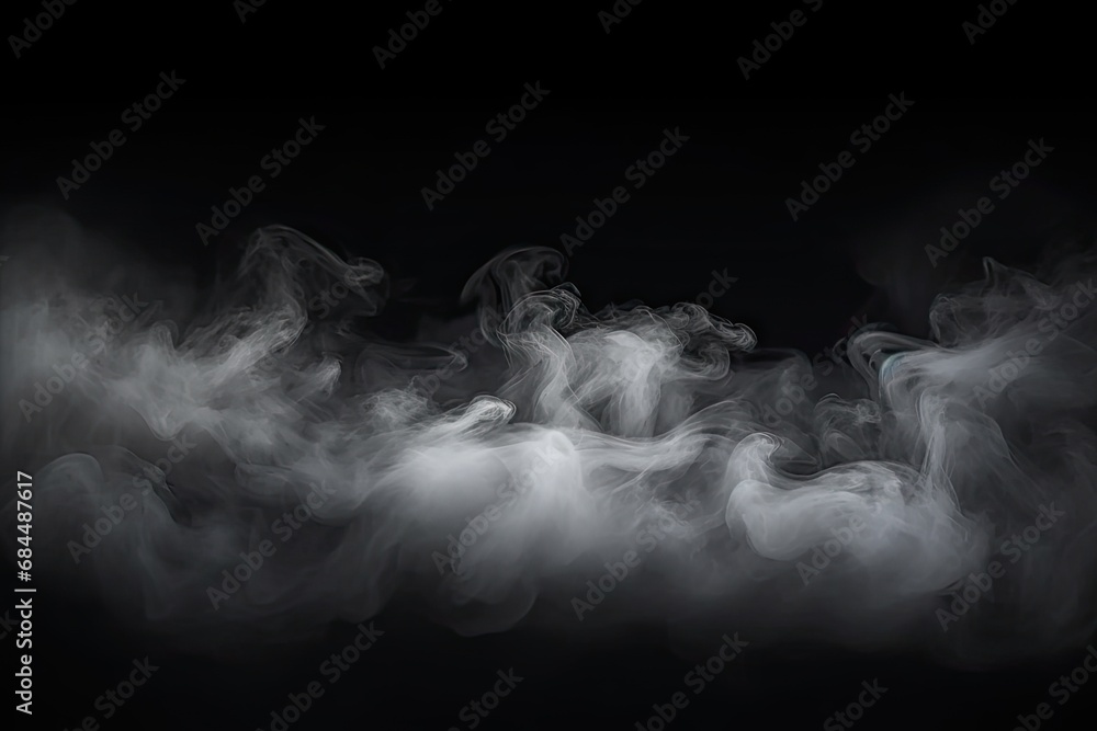 Poster ethereal elegance. captivating display of delicate white smoke waves on dark background creating and