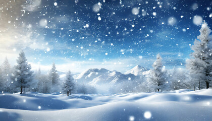 winter seasonal, snow falling down to pine tree and ground