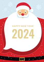 Happy New Year 2024. Santa Christmas card. Vector illustration.