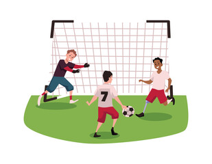 Fototapeta premium Disability people, children playing football, vector illustration