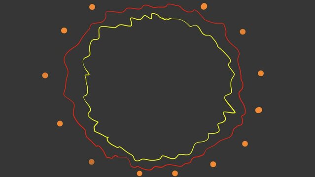 A wavy round shape, similar to the sun with planets, sometimes increases in size, sometimes decreases.