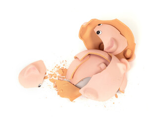 Hammer breaking piggy bank isolated
