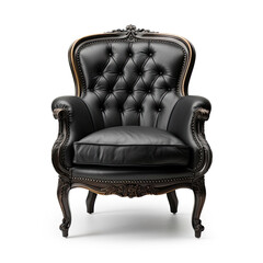 vintage black leather armchair on a white background