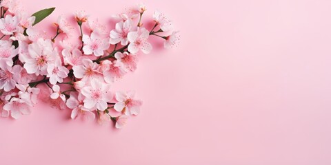 A lush corner of cherry blossoms in varying shades of pink against a matching pink background exudes elegance and softness.