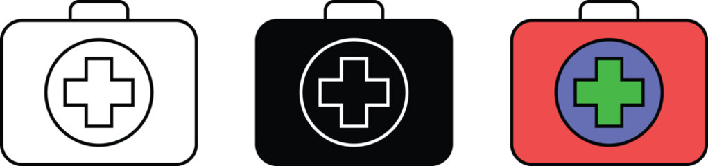 Obraz premium First Aid Kit icon collection lined, isolated and colored version. Aid Kit symbol template for graphic and web design collection logo. Vector illustration