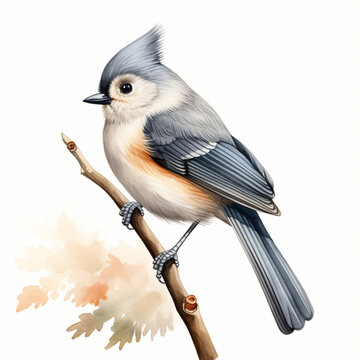 Tufted Titmouse bird isolated on a white background