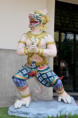 BANGKOK, THAILAND - December 2, 2023: Colorful Statue of Hanuman, the Hindu monkey god and...