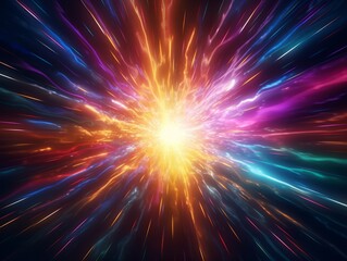 A vibrant, abstract illustration of light rays expanding from a central point.