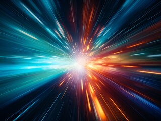 A vibrant, abstract illustration of light rays expanding from a central point.