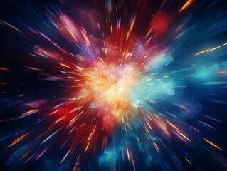 A vibrant, abstract illustration of light rays expanding from a central point.