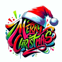 Foto auf Acrylglas MERRY Christmas Graffiti Style and santa hat © Patrick