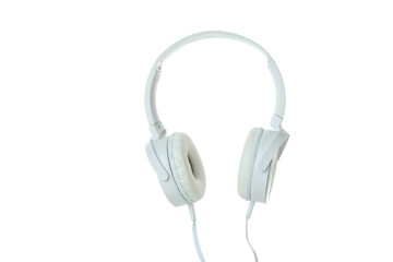 PNG, white, on-ear headphones isolated on a white background.