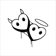 vector illustration of heart of angel and devil concept