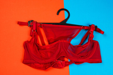 elegant sensual red transparent bra isolated, female fashion sexy underwear, nobody. Shopping...