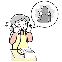 特殊詐欺の電話を受けて慌てるシニア女性
