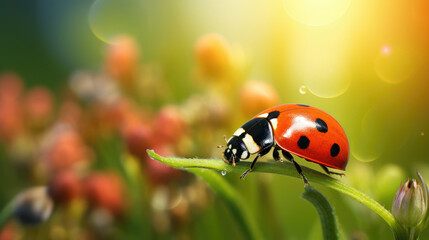 Ladybug on flower under sunlight